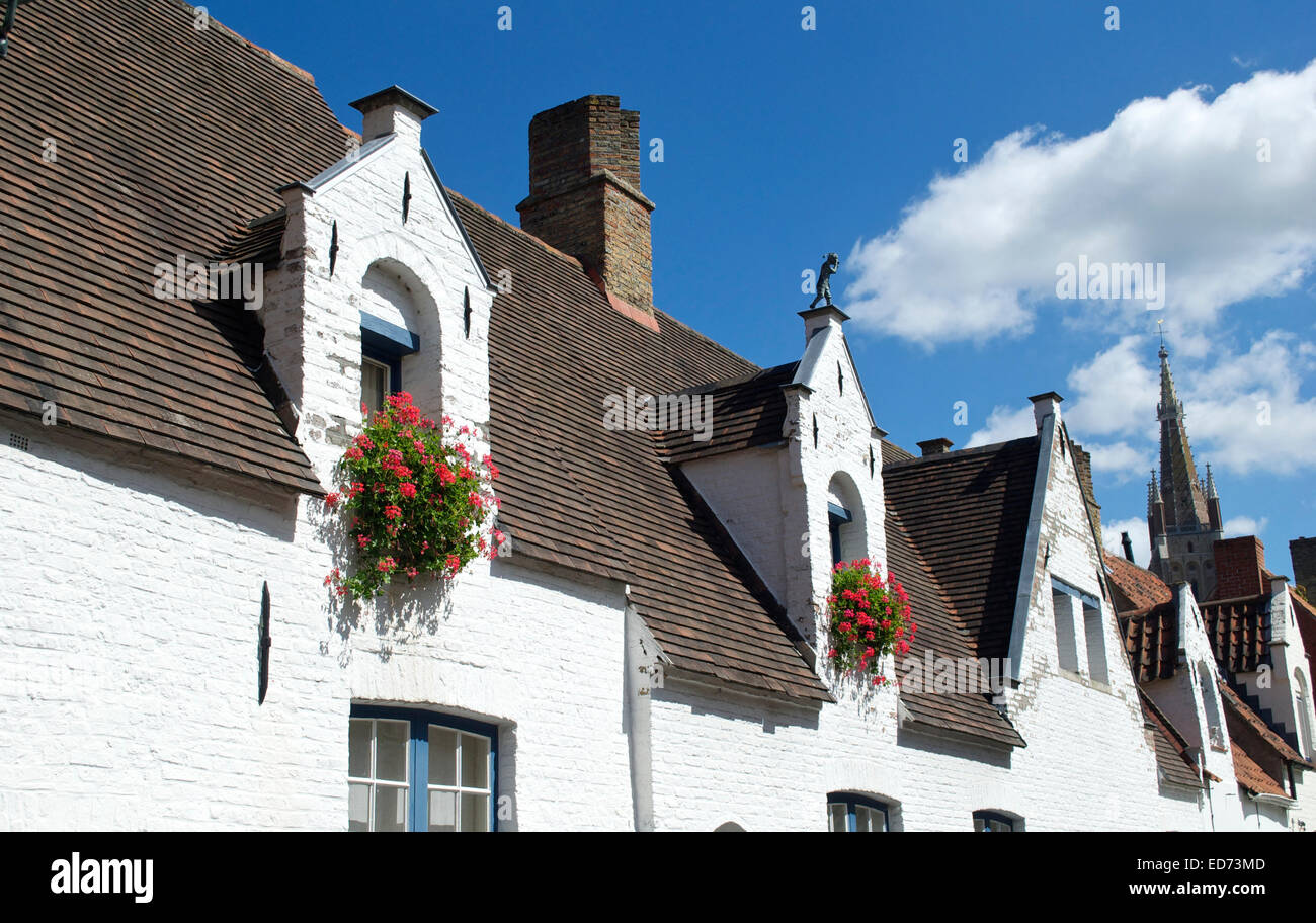 Tetti medievali a Bruges, Belgio. Foto Stock