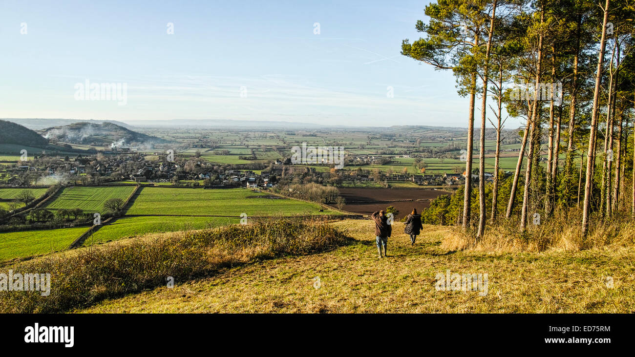 Vista del Somerset livelli dal Polden Hills Foto Stock
