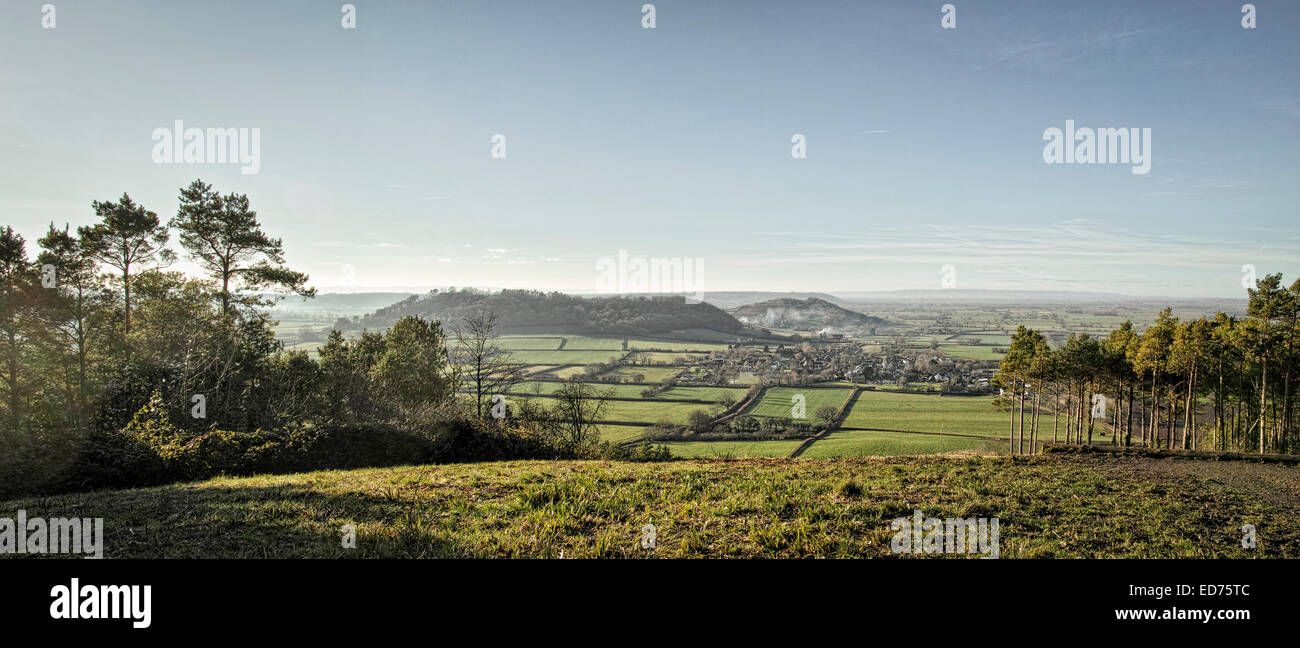 Vista del Somerset livelli dal Polden Hills Foto Stock