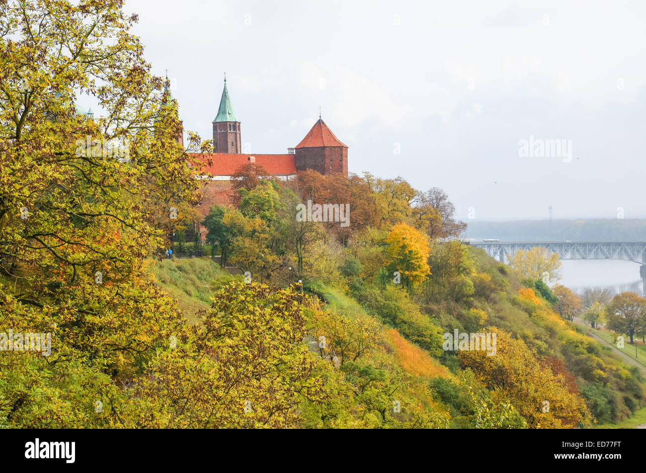 Tum Hill (Wzgórze Tumskie) con la cattedrale e il castello di Plock Polonia Foto Stock