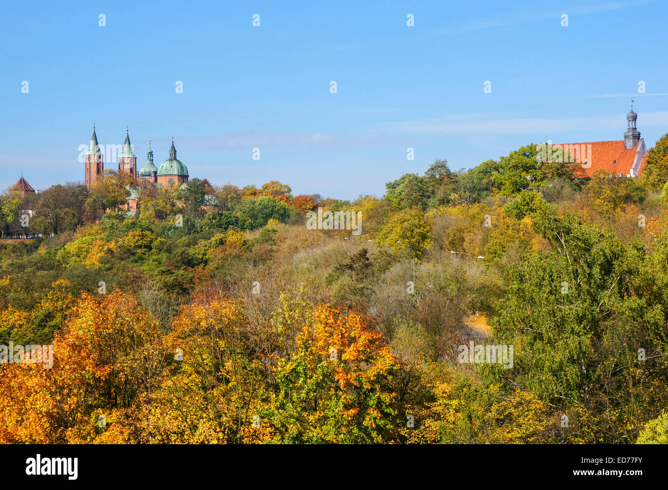 Tum Hill (Wzgórze Tumskie) con la cattedrale e il castello di Plock Polonia Foto Stock