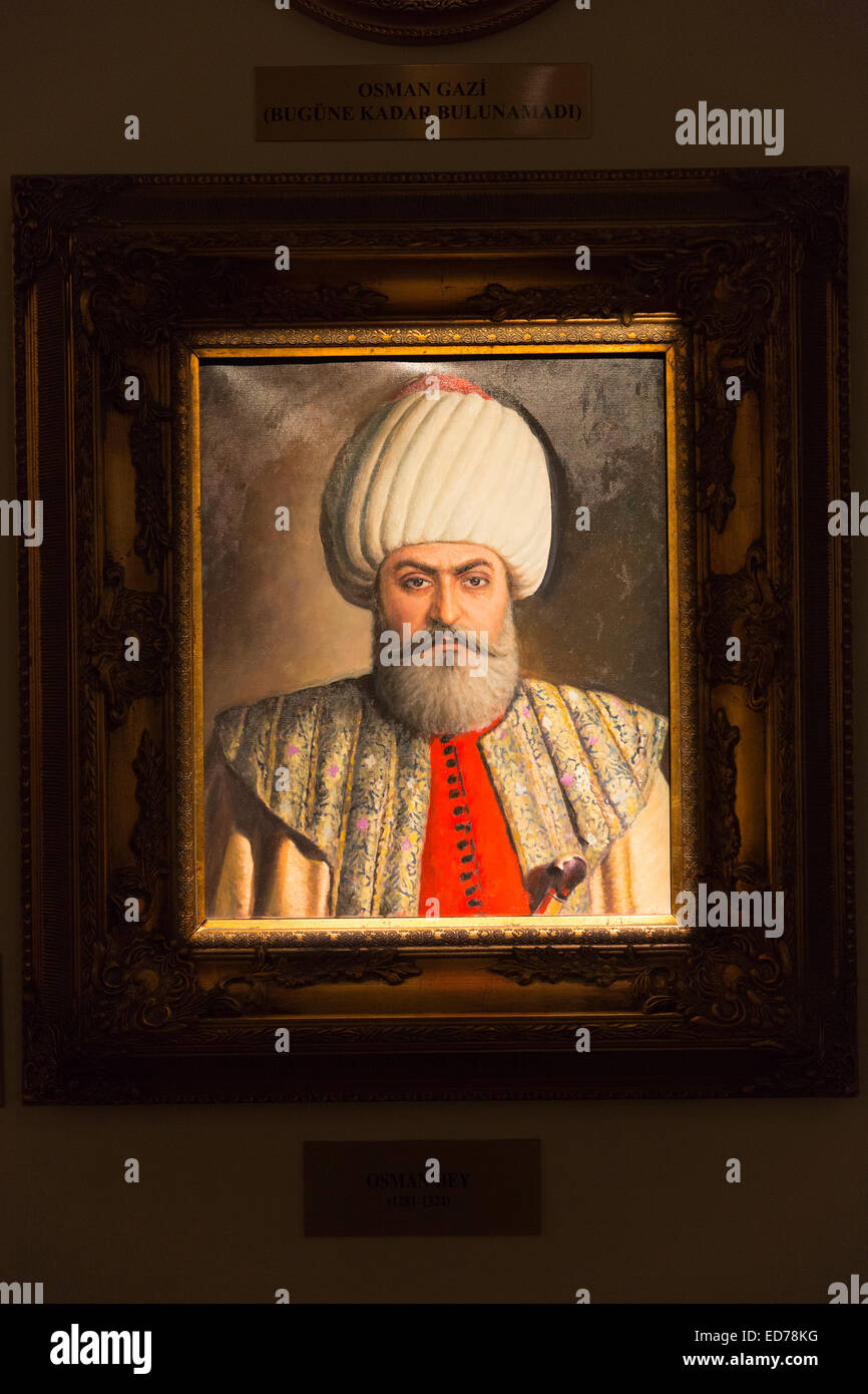 Ritratto dipinto Sultan Osman Bey - Osman I o Osman Gazi - leader dell Impero ottomano al Museo Militare, Istanbul, Turchia Foto Stock