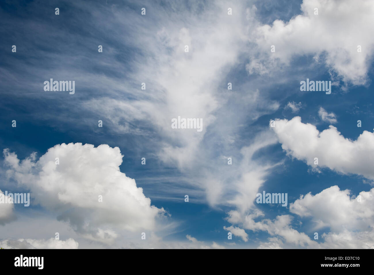 Bianche nuvole diversi mix di formazione sul cielo blu Foto Stock