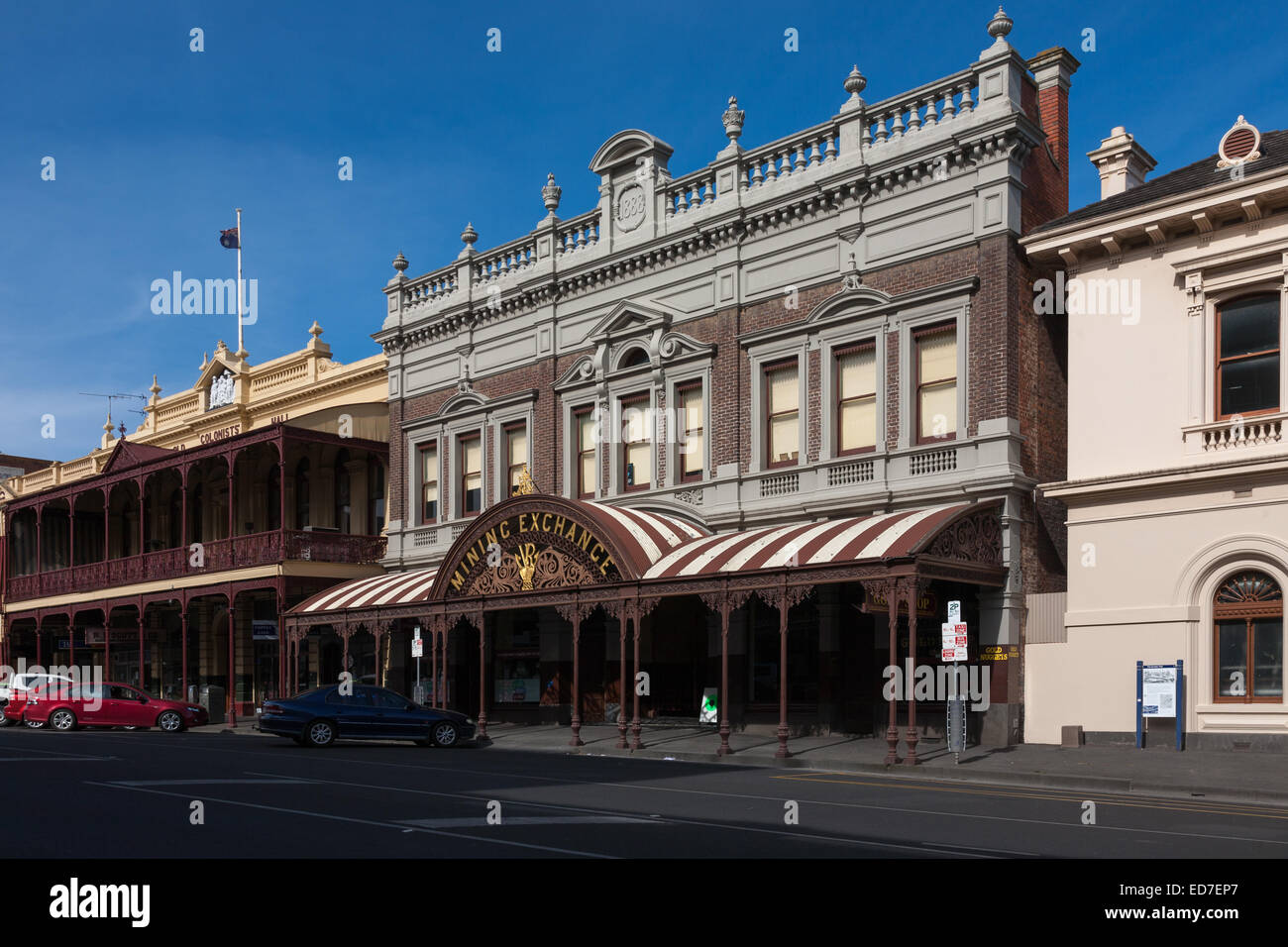 Storico scambio di data mining facciate vittoriane in Lydiard Street North Ballarat Victoria Australia Foto Stock