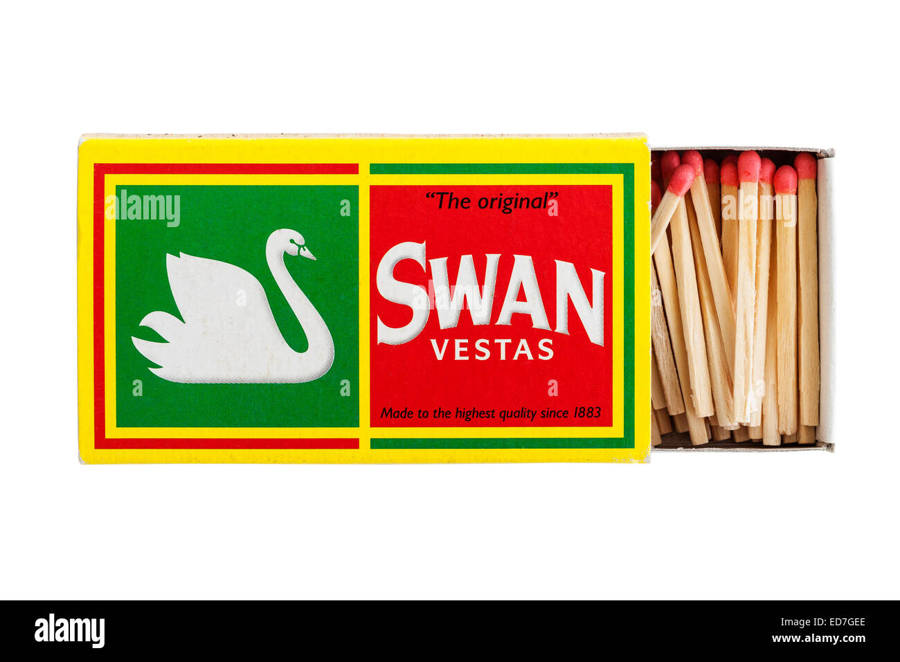 Una scatola di Swan Vesta corrisponde su sfondo bianco Foto Stock