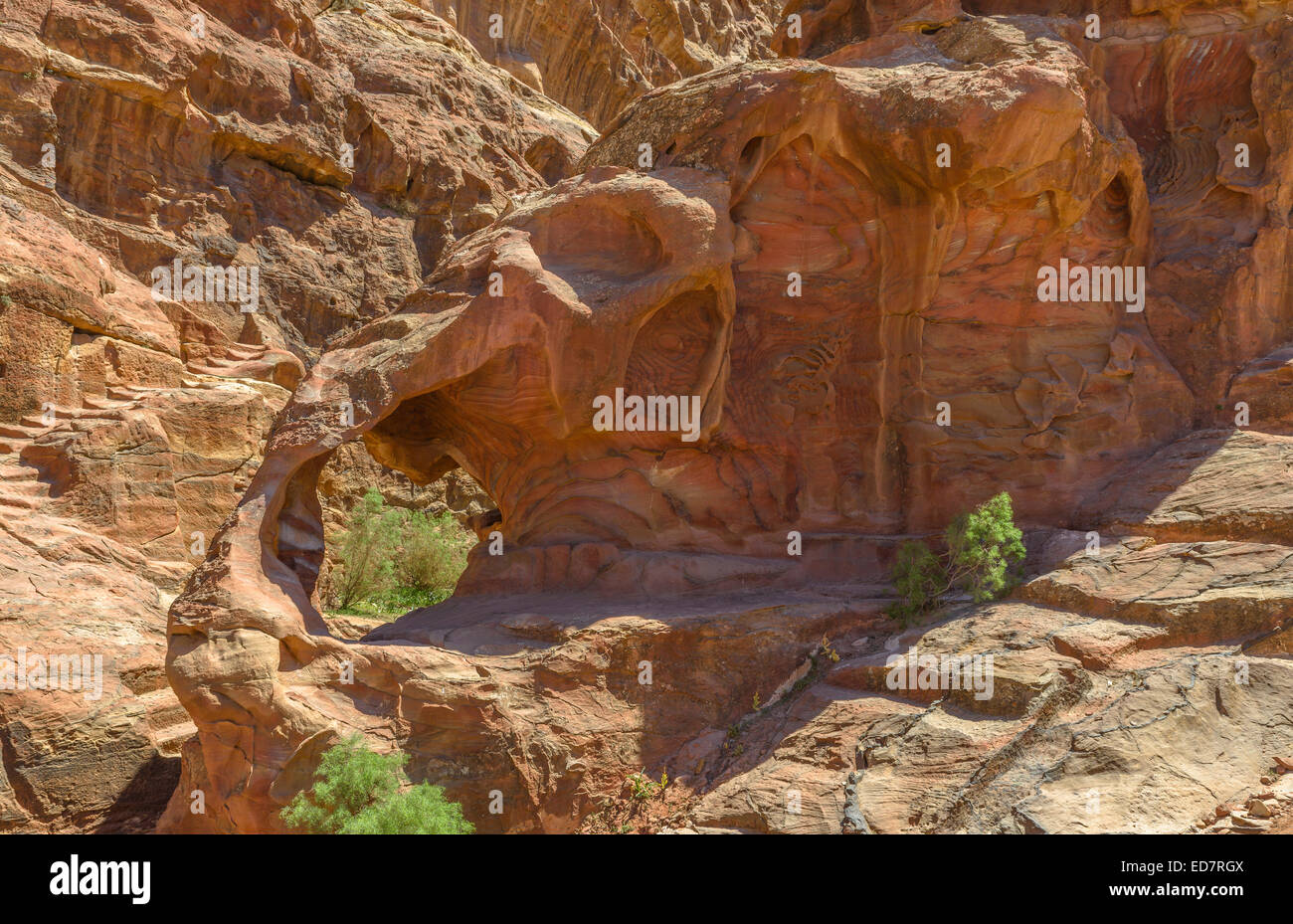 Formazioni rocciose nella antica città Nabataeans Petra in Giordania, Medio Oriente. Foto Stock