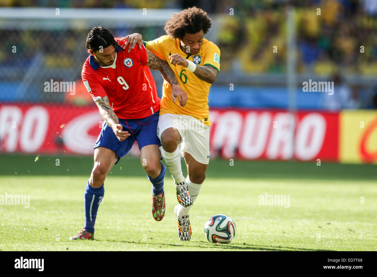 2014 FIFA World Cup - Round di 16, Brasile (3), v (2) Il Cile in sanzioni per rompere un 1-1 tie, tenutosi a Estádio Mineirão di Belo Horizonte dove: Belo Horizonte, Brasile quando: 28 Giu 2014 Foto Stock