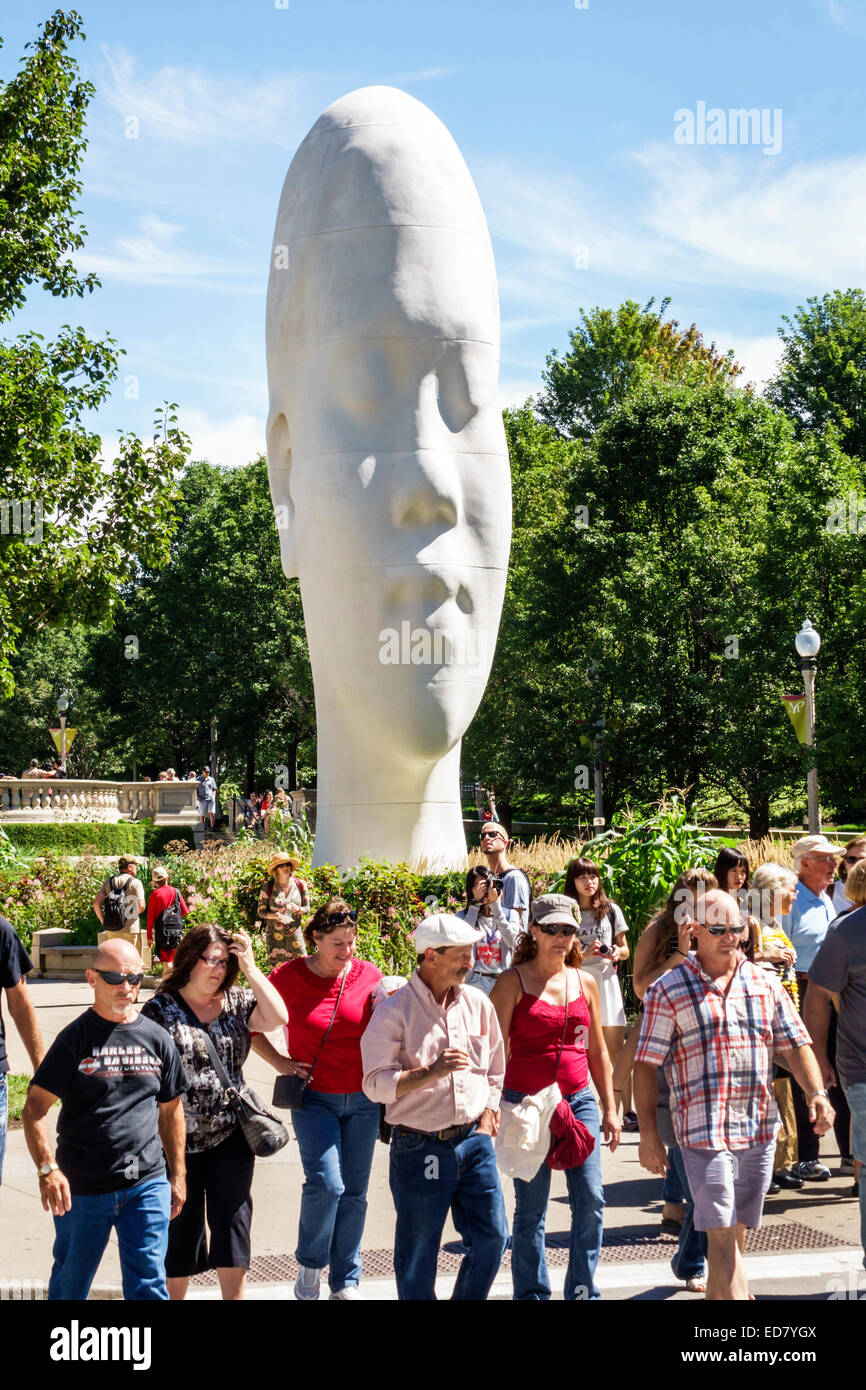 Chicago Illinois, Loop, Millennium Park, Jaume Plensa artista installazione testa gigante, scultura, visitatori viaggio viaggio turismo turistico punto di riferimento la Foto Stock