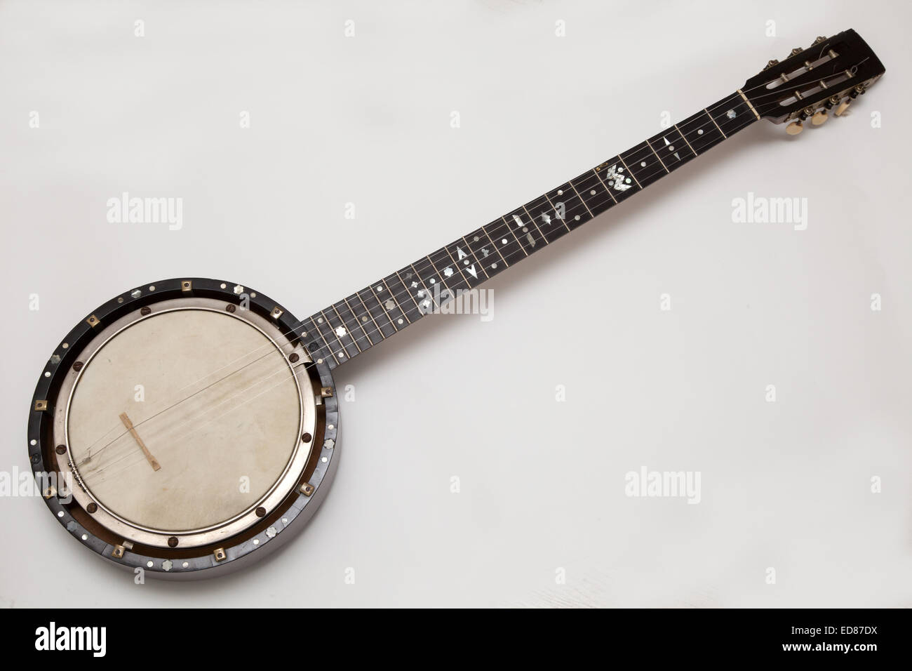 Un xix secolo cetra Banjo, realizzato dalla W Temlett, di Londra Foto Stock