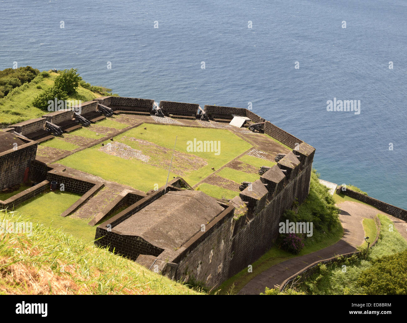 Brimstone Hill Fort George affacciato sui Caraibi sull'isola di St Kitts Foto Stock
