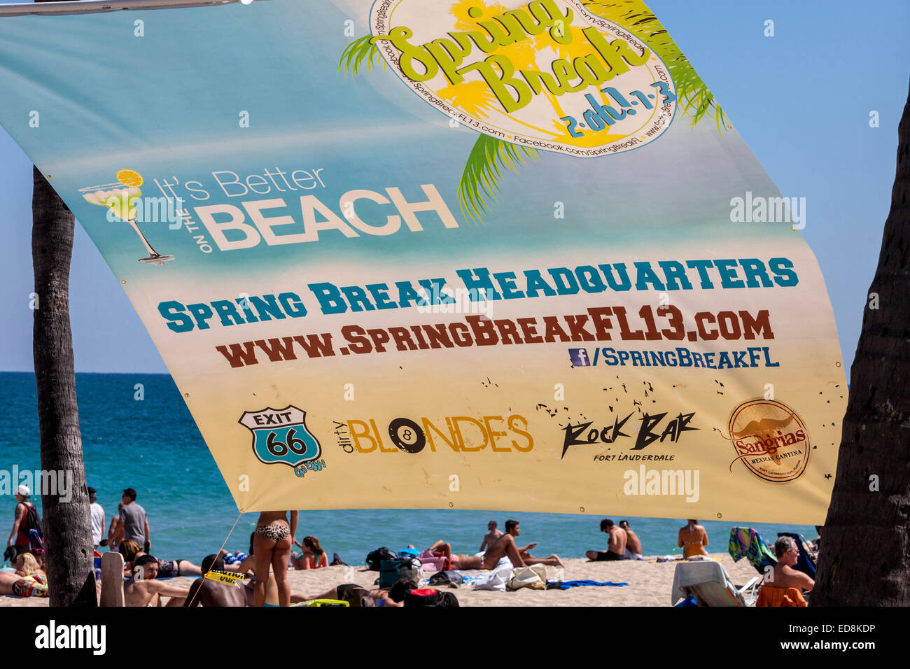 Ft. Lauderdale, Florida. Spiaggia la scena; Spring Break Banner. Foto Stock