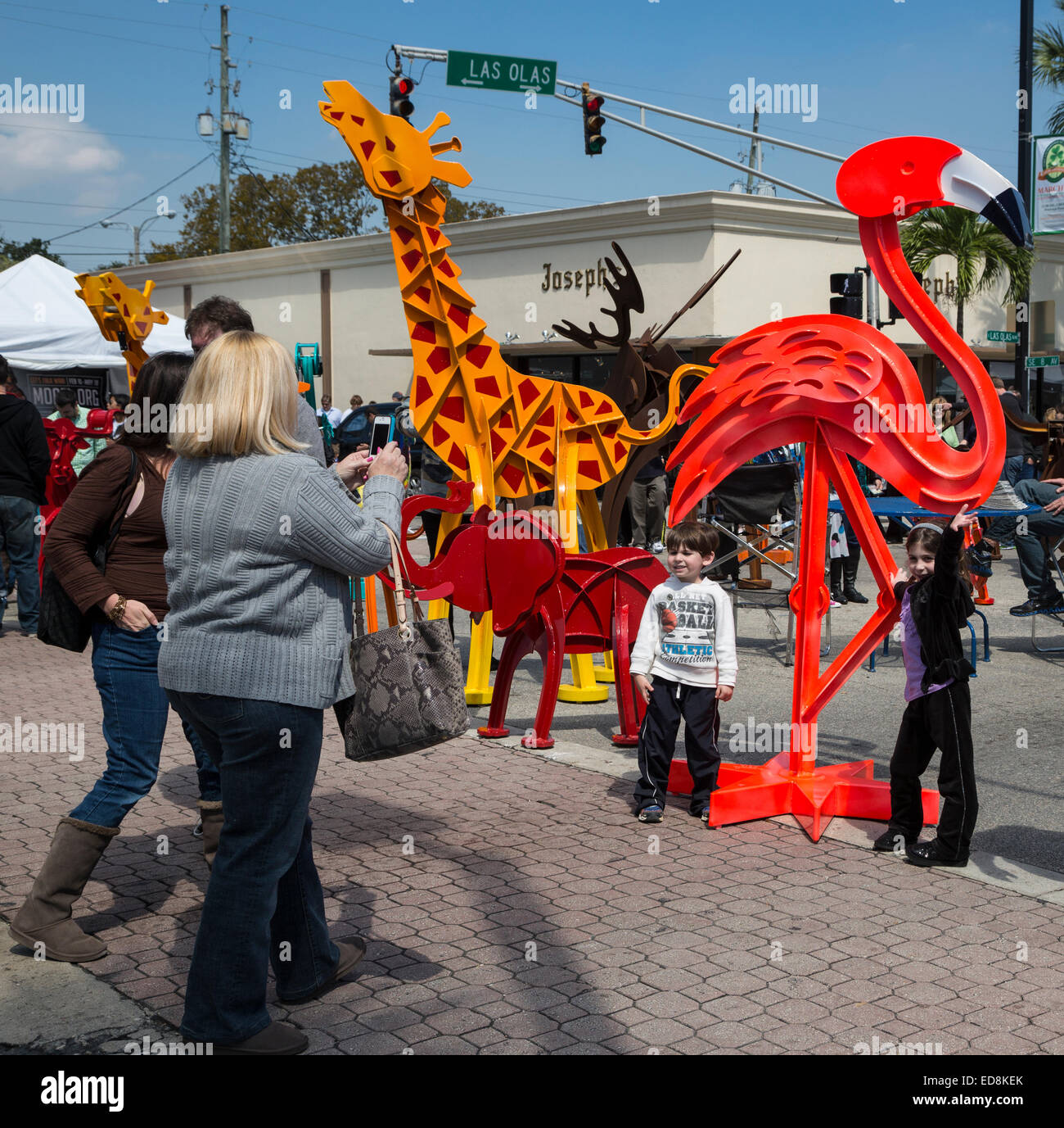 Ft. Lauderdale, Florida. Sculture di metallo, Arte Fiera, E. Las Olas Boulevard. Foto Stock