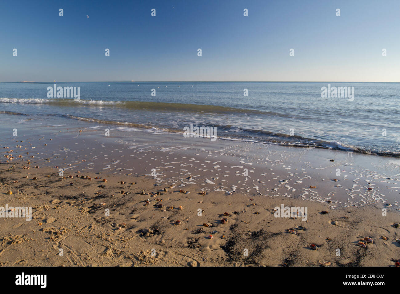 Ondeggiano onde sul soleggiato inverni giornata sulla spiaggia tranquilla Foto Stock