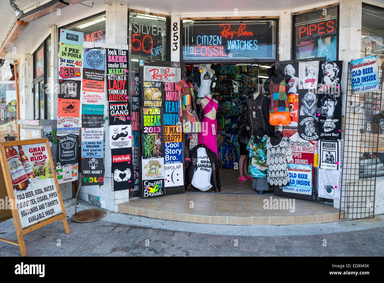 Ft. Lauderdale, Florida. Negozio di souvenir, Seabreeze Boulevard. Foto Stock