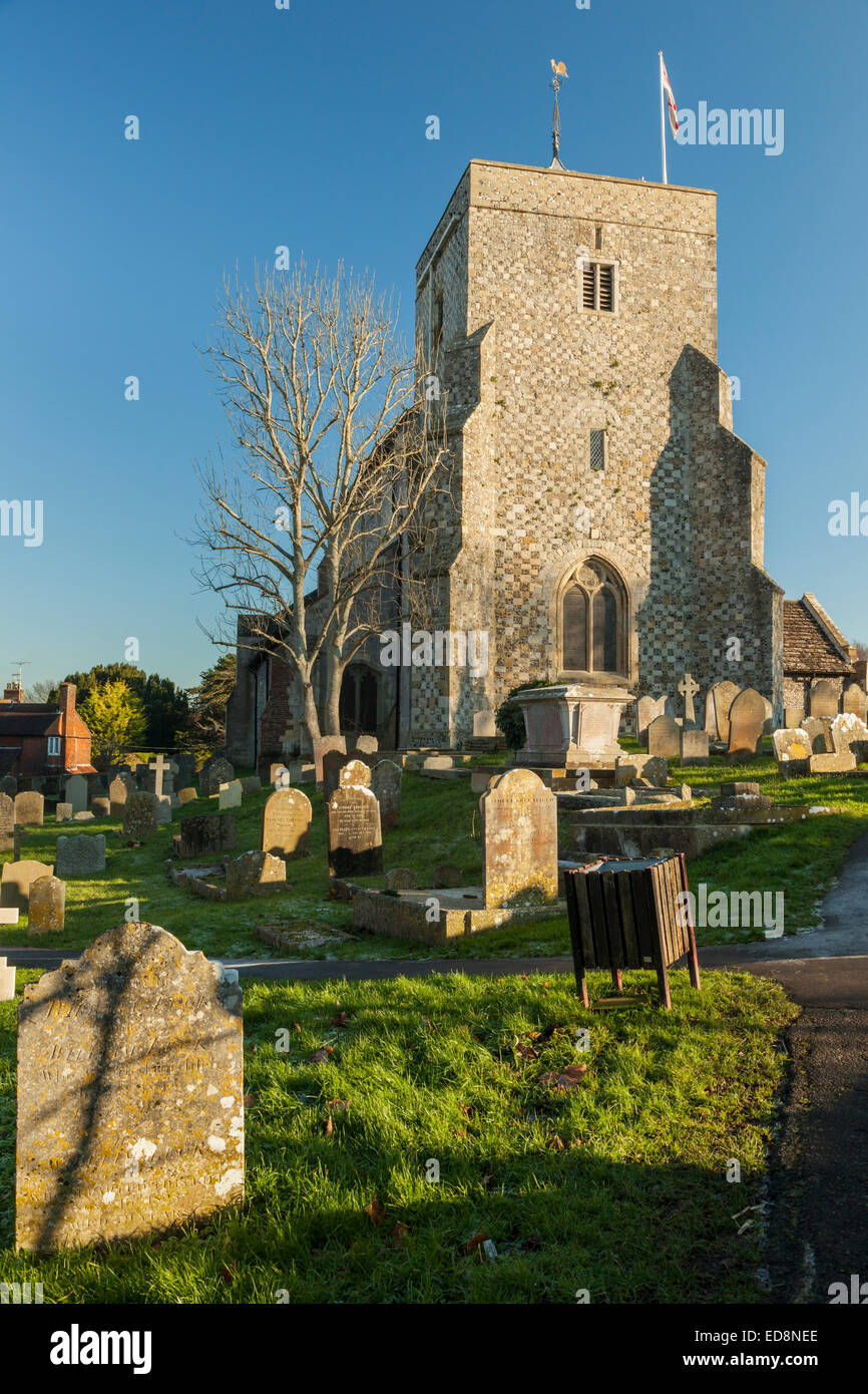 Pomeriggio Invernale a Sant'Andrea Chiesa in Steyning, West Sussex, in Inghilterra. Foto Stock