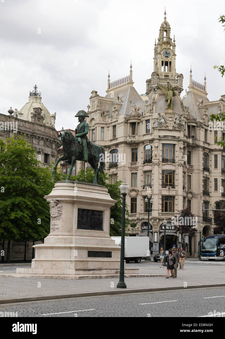 Statua di Don Pedro I (1798-1834), soprannominato il liberatore, fondatore e primo sovrano dell'Impero del Brasile. Situato a Porto Foto Stock