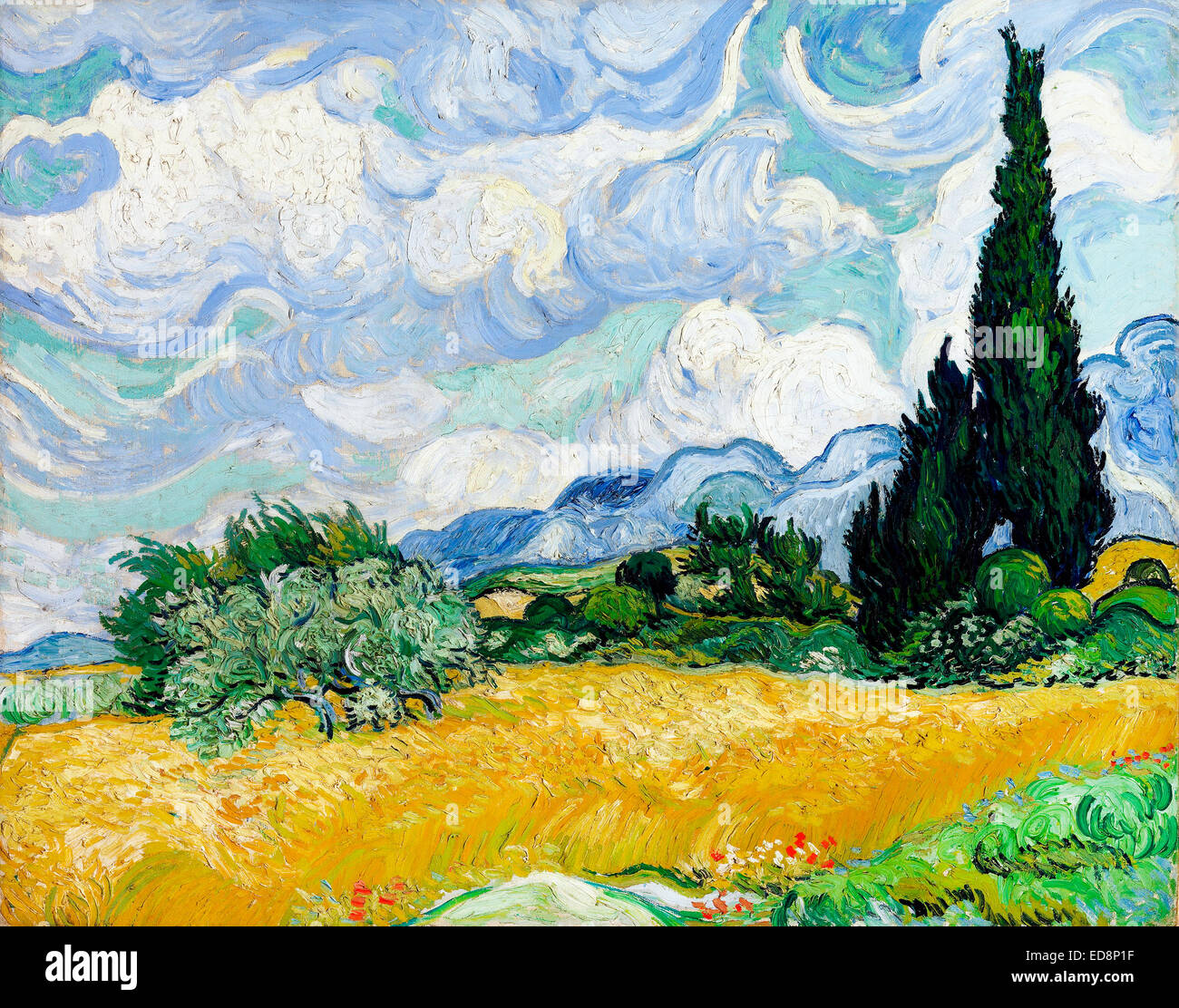 Vincent van Gogh, campo di grano con cipressi 1889 olio su tela. Metropolitan Museum of Art di New York, Stati Uniti d'America. Foto Stock