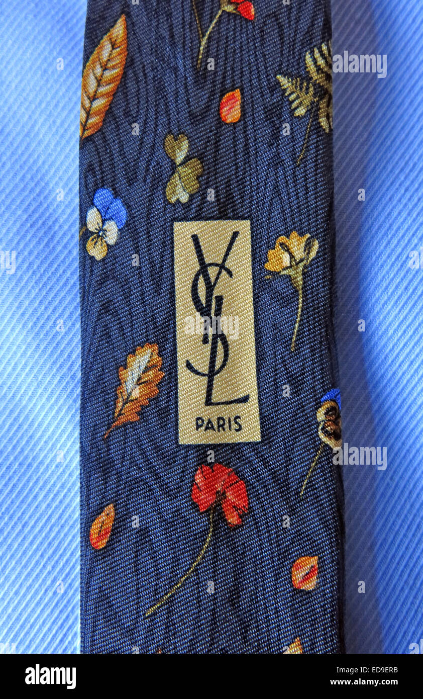 Interessante YSL Parigi cravatta vintage, maschio neckware in seta Foto Stock