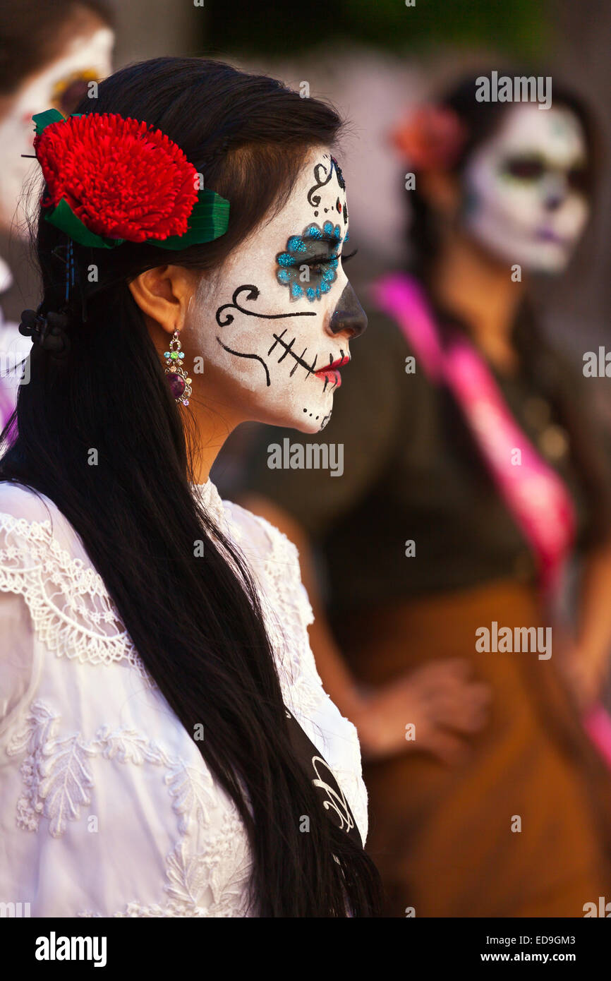 LA CALAVERA CATRINAS o eleganti teschi, sono le icone del giorno dei morti - GUANAUATO, Messico Foto Stock