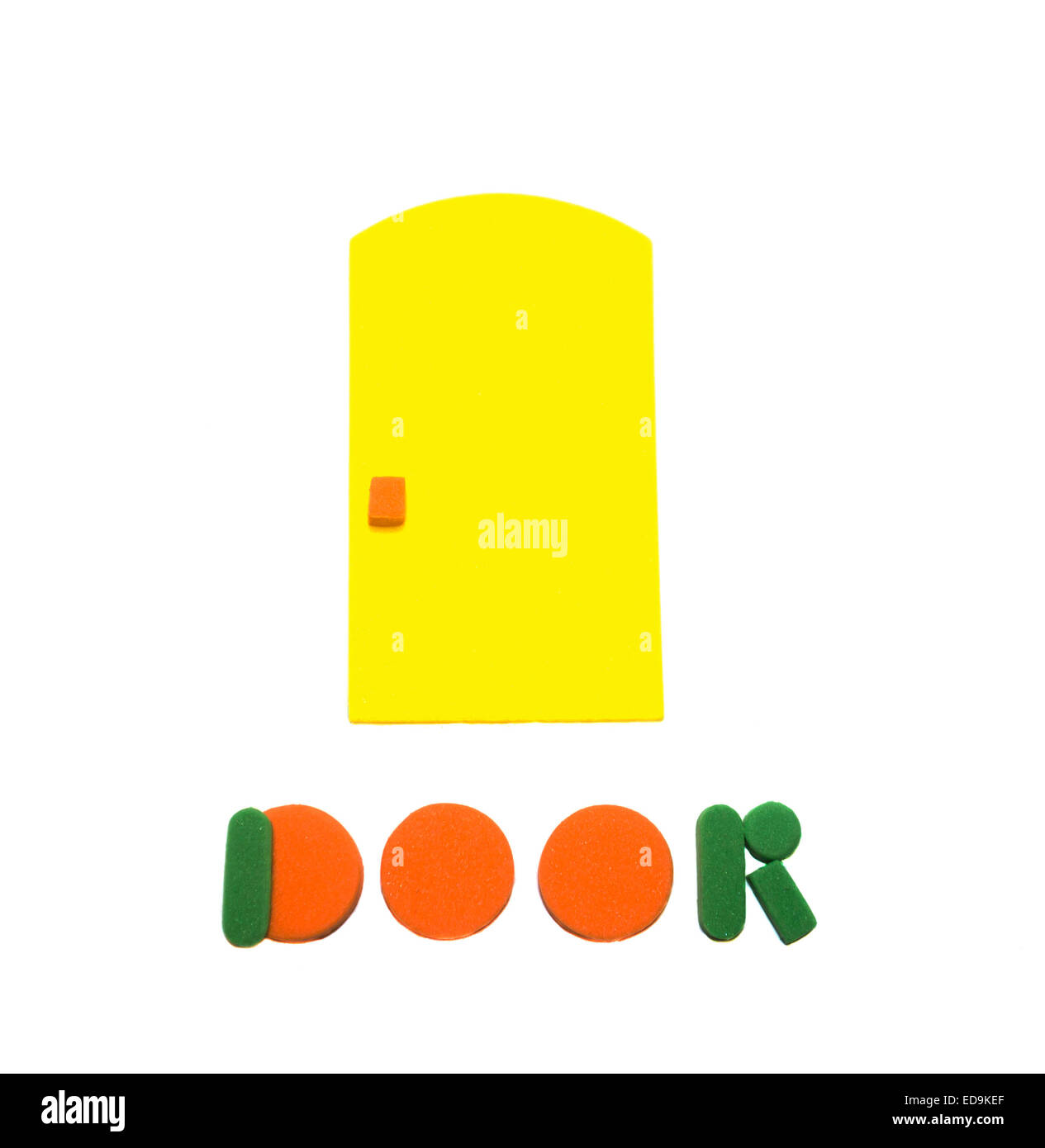 La porta delle figure colorate su sfondo bianco Foto Stock