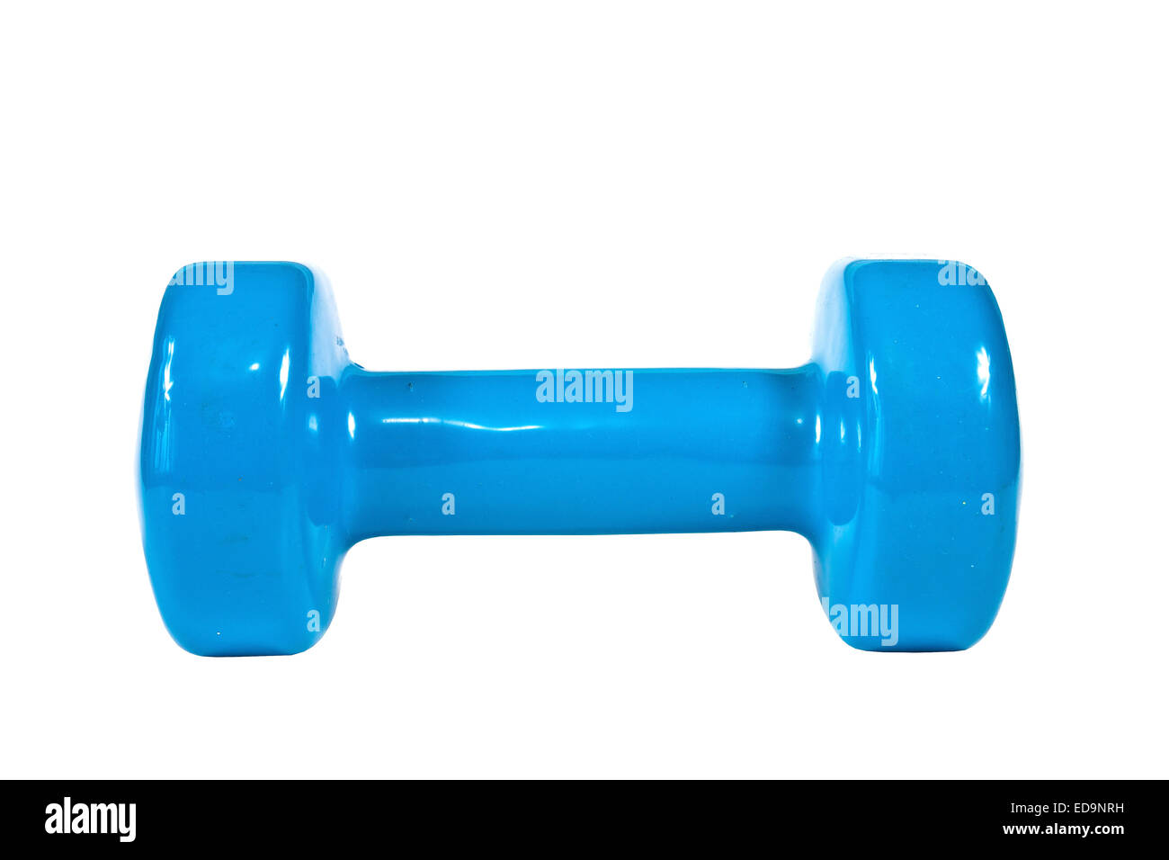 Ginnastica blu dumbbell rivestimento in vinile su sfondo bianco Foto Stock
