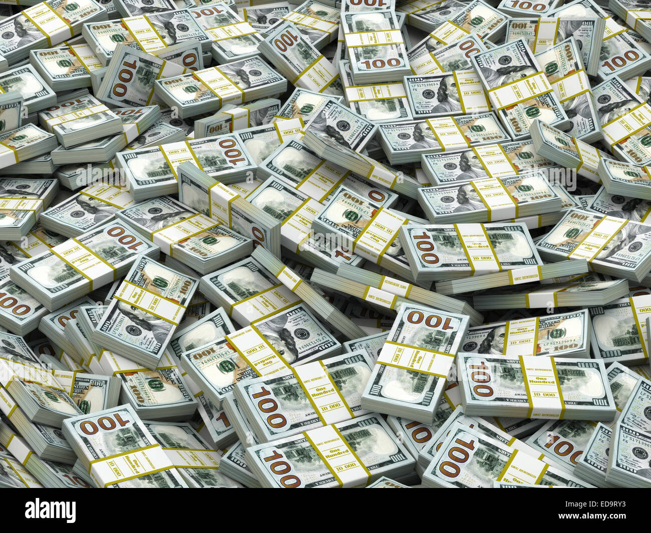 Pacchi di dollari dello sfondo. Un sacco di denaro contante. 3d Foto Stock