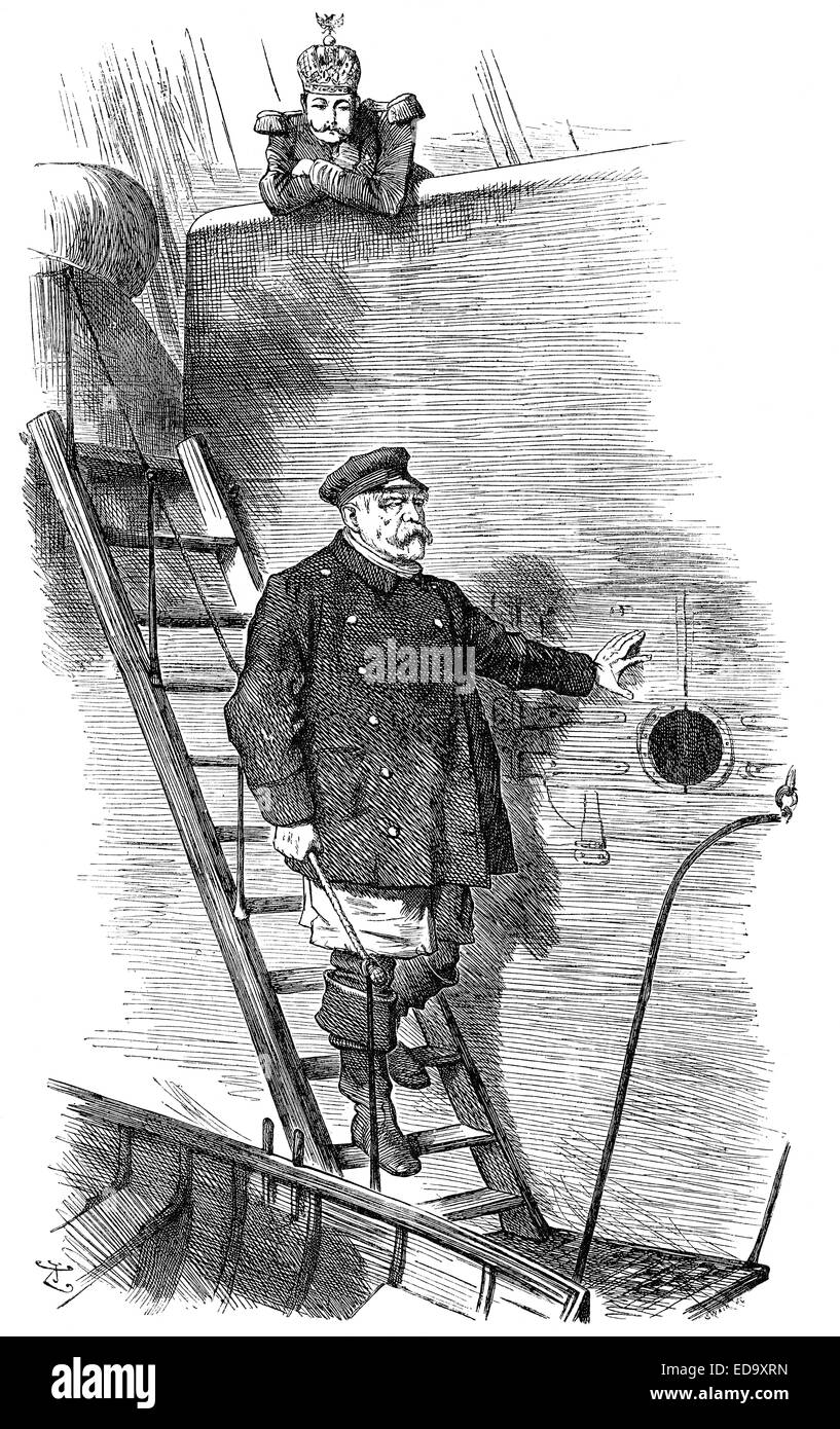 1890 Punch cartoon commentando Otto von Bismarck, caricatura di Sir John Tenniel, facendo cadere il pilota, Foto Stock