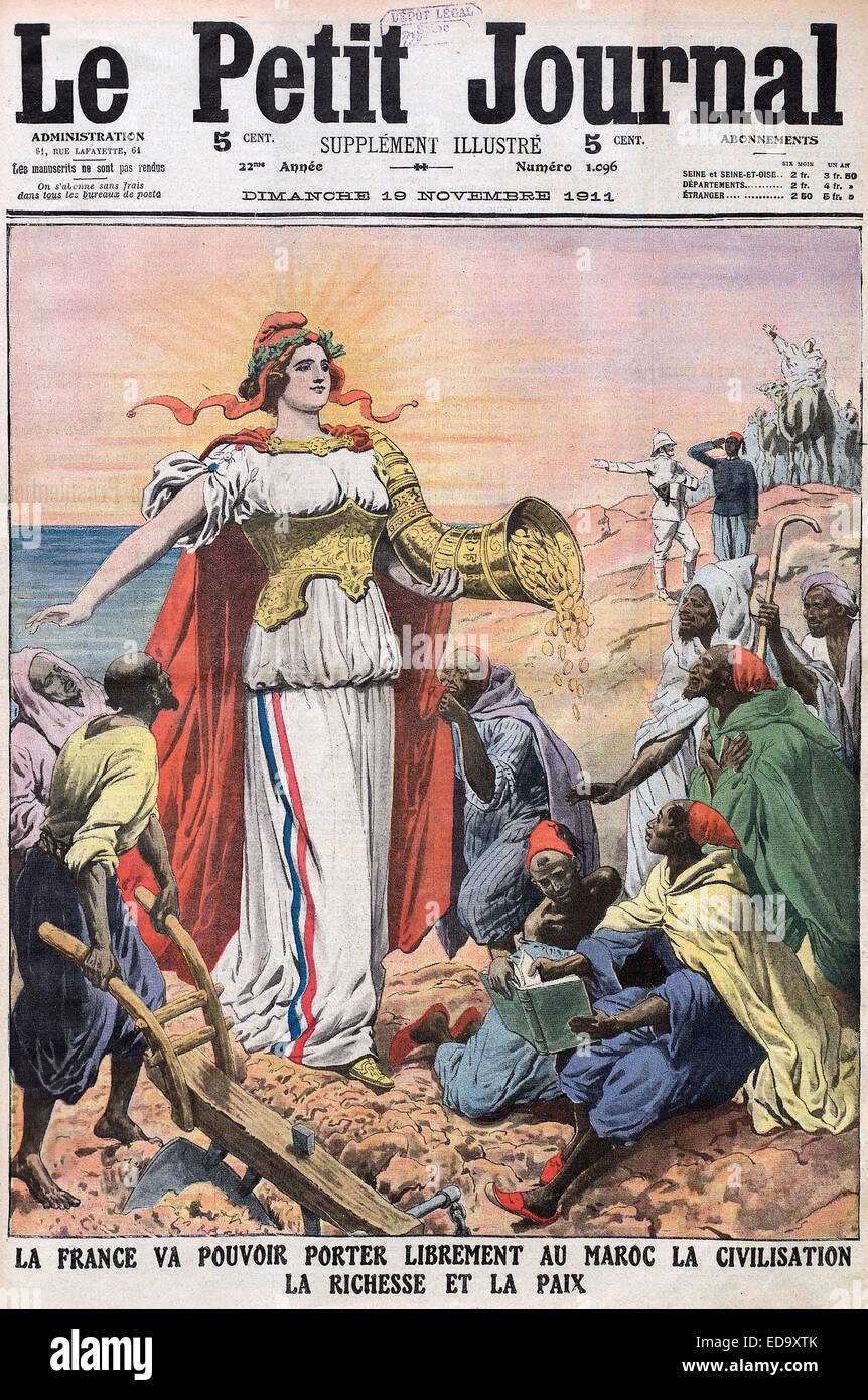 La Francia offre la libertà, di civiltà, di ricchezza e di pace per il Marocco sulla copertina di questo settimanale francese del 19 novembre 1911 Foto Stock