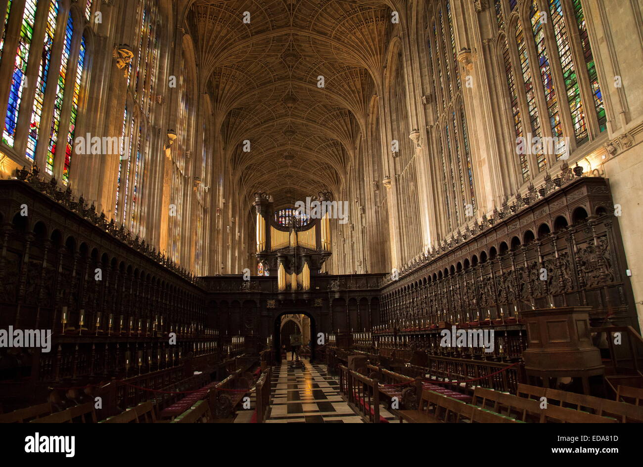 L'interno della Cappella del King's College di Cambridge, superbo esempio del xv secolo tardo gotico perpendicolare architettura inglese. Foto Stock