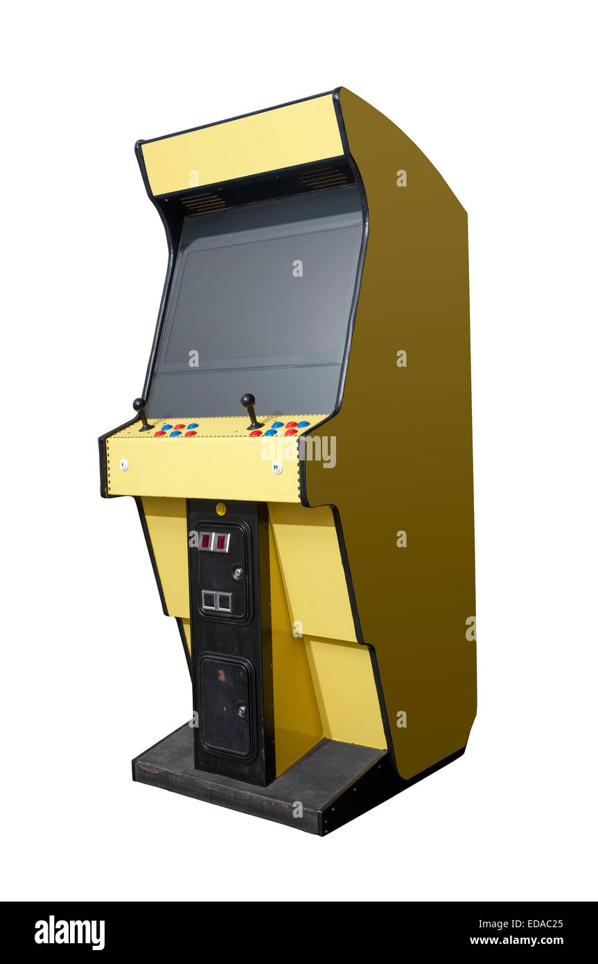 Vintage video arcade game isolato su bianco Foto Stock