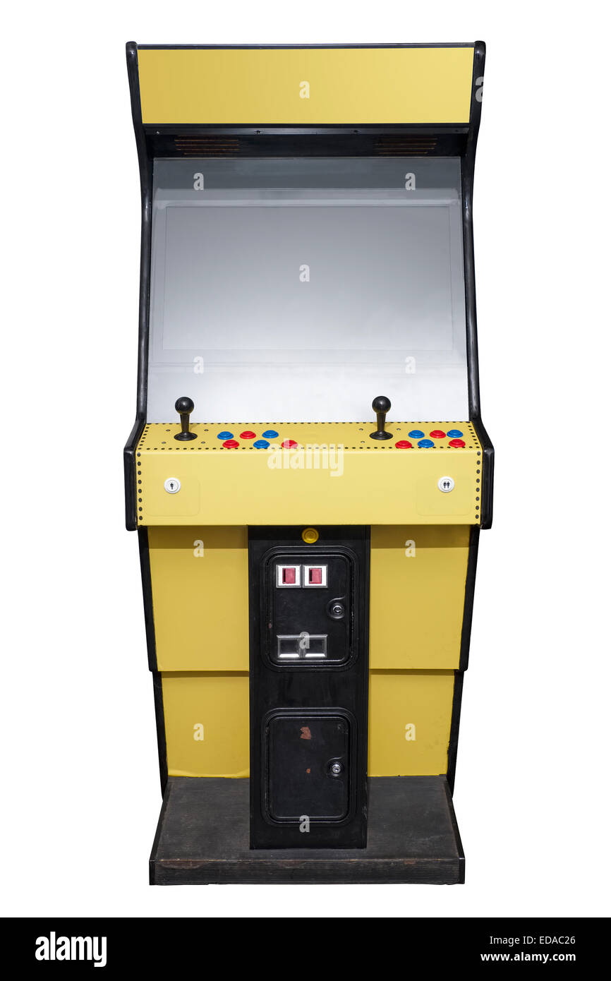 Vintage video arcade game isolato su bianco Foto Stock
