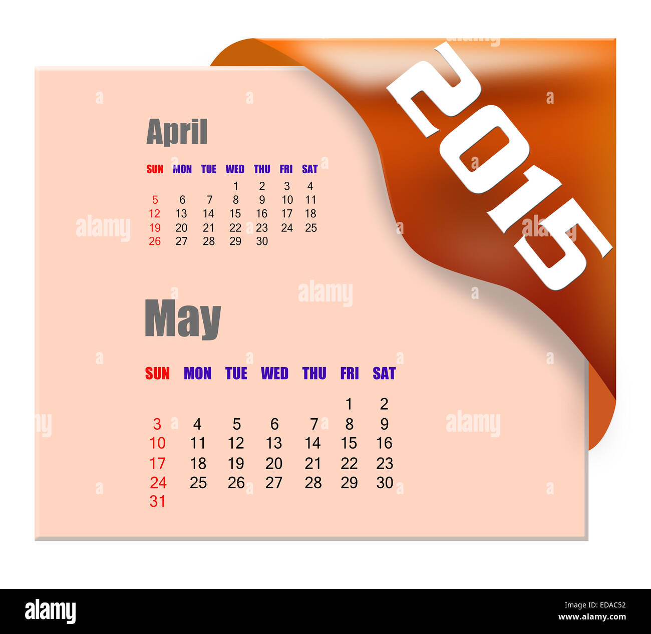 Maggio 2015 Calendario con il mese passato serie Foto Stock