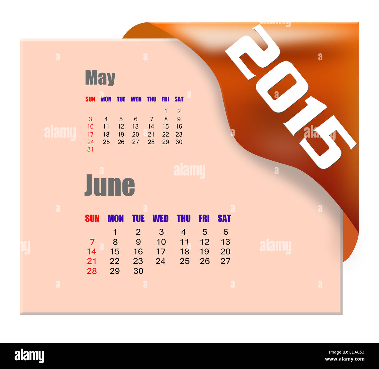 Giugno 2015 Calendario con il mese passato serie Foto Stock