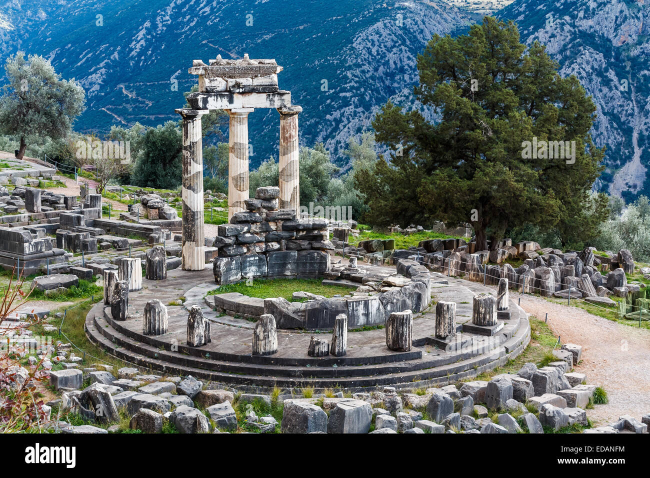 Delphi, antica Grecia, Athena Pronaia Santuario Foto Stock
