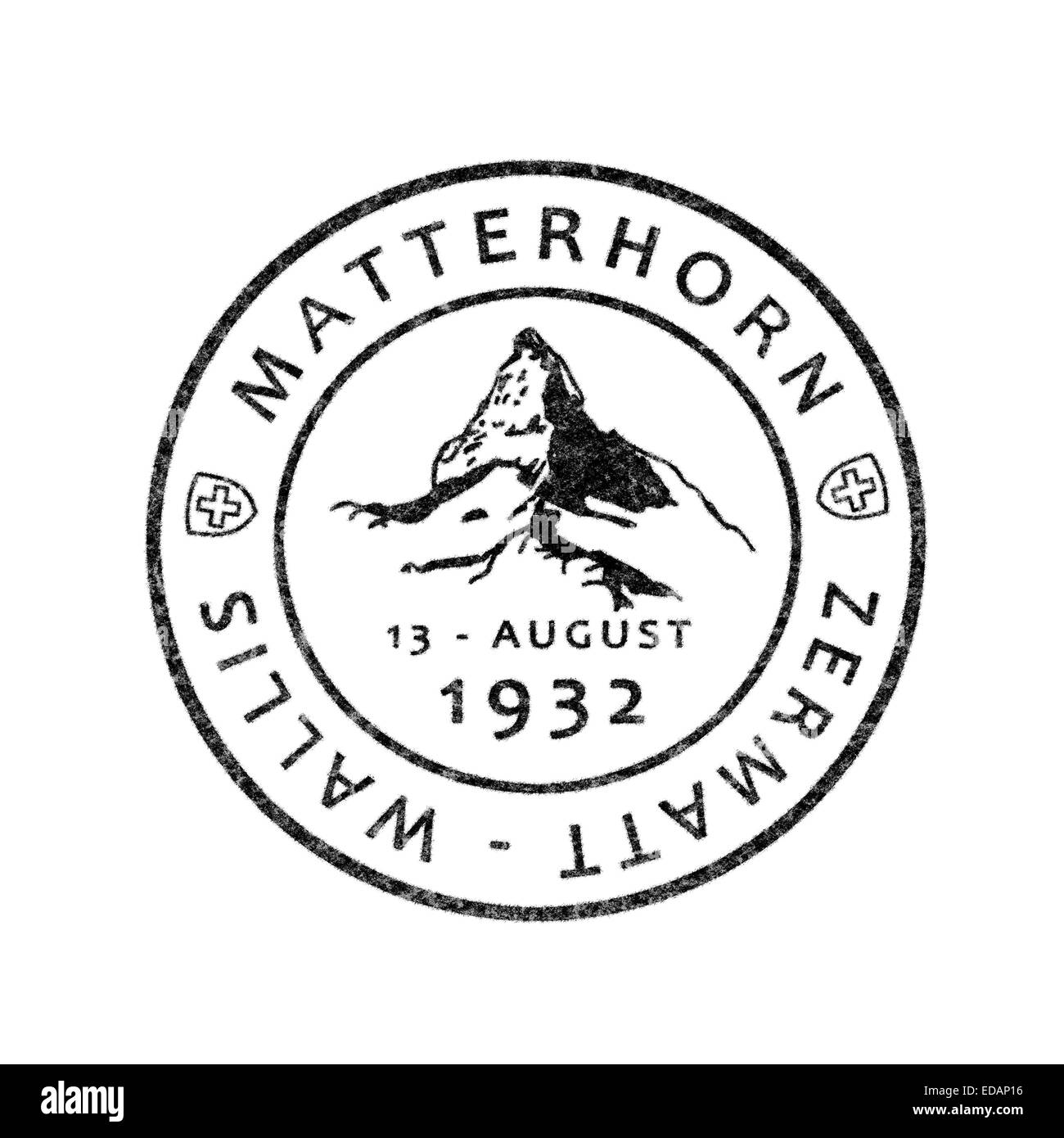 Vecchio timbro postale svizzero Matterhorn Zermatt, Vallese Foto Stock