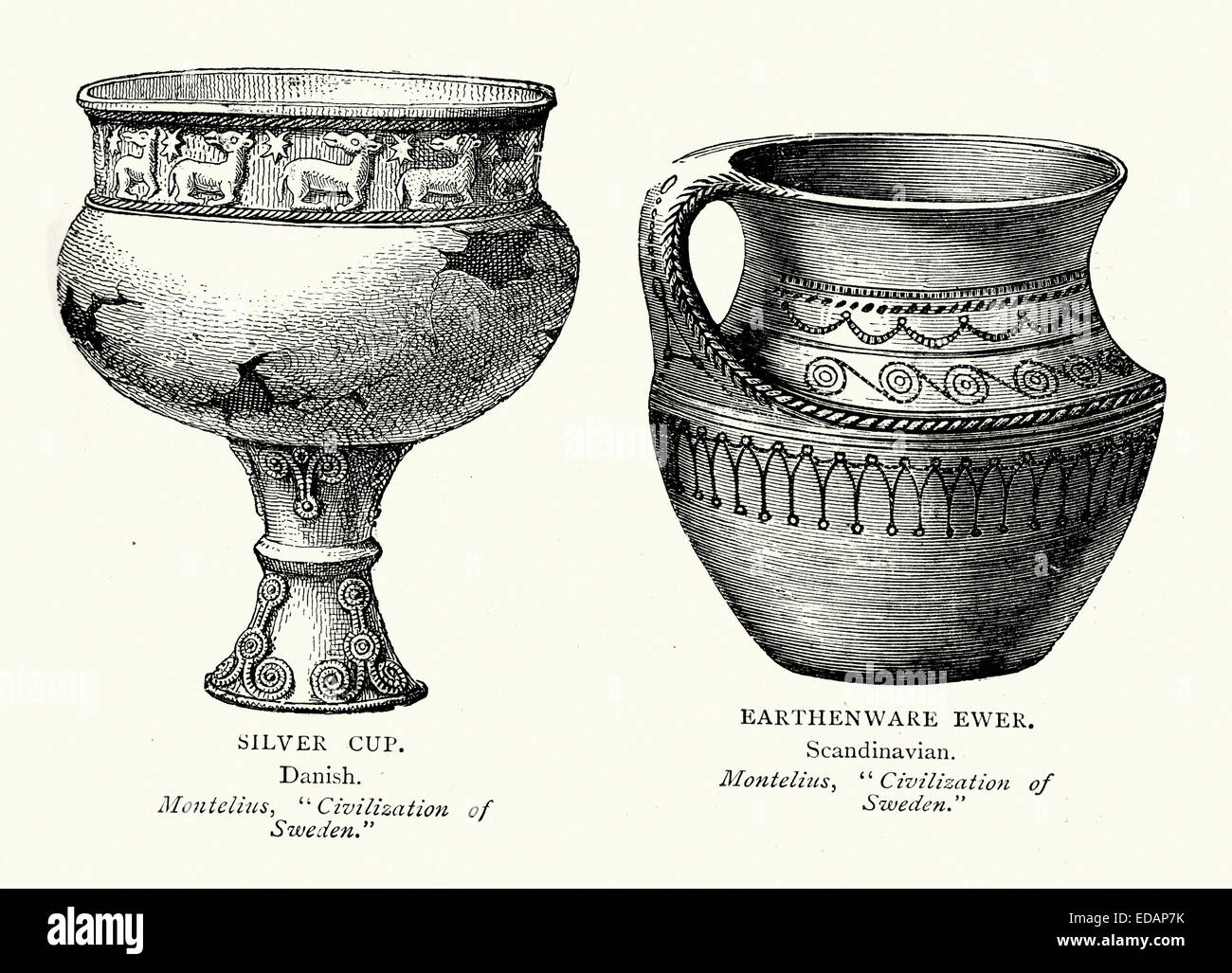 Artefatti di Viking Silver Cup e della terracotta Ewer. Foto Stock