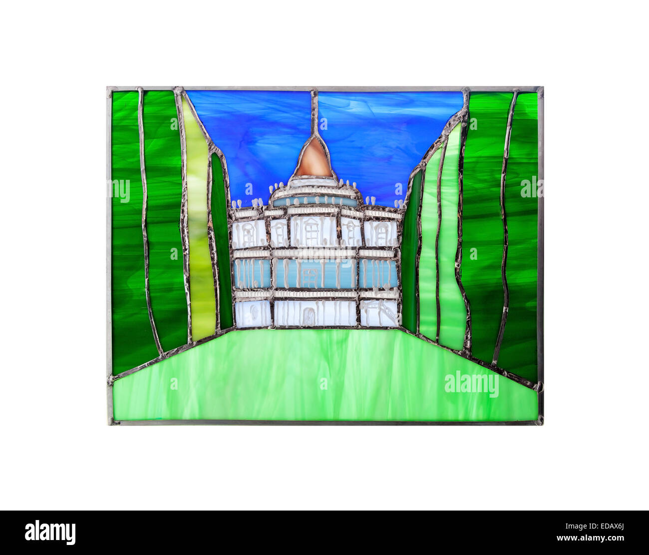 Fatte a mano in vetro colorato composizione con Palazzo Oranienbaum Foto Stock