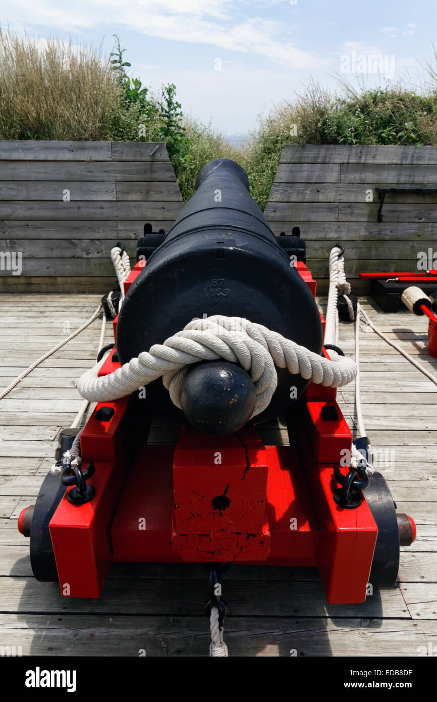 Vista posteriore di un palazzo del XIX secolo il cannone utilizzato nella difesa di Fort McHenry durante la Guerra 1812, Baltimore, Maryland Foto Stock