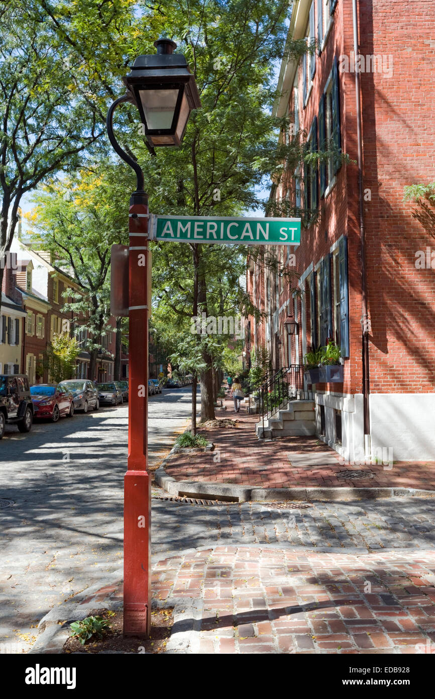 American strada segno Post, Philadelphia, Pennsylvania Foto Stock