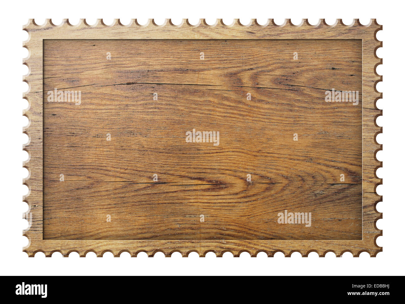 Segno di legno in forma di timbro telaio isolato su bianco Foto Stock