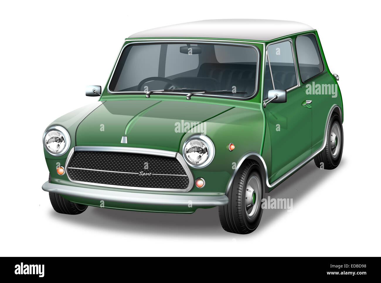 Mini Cooper, verde inglese auto d'epoca, illustrazione Foto stock - Alamy