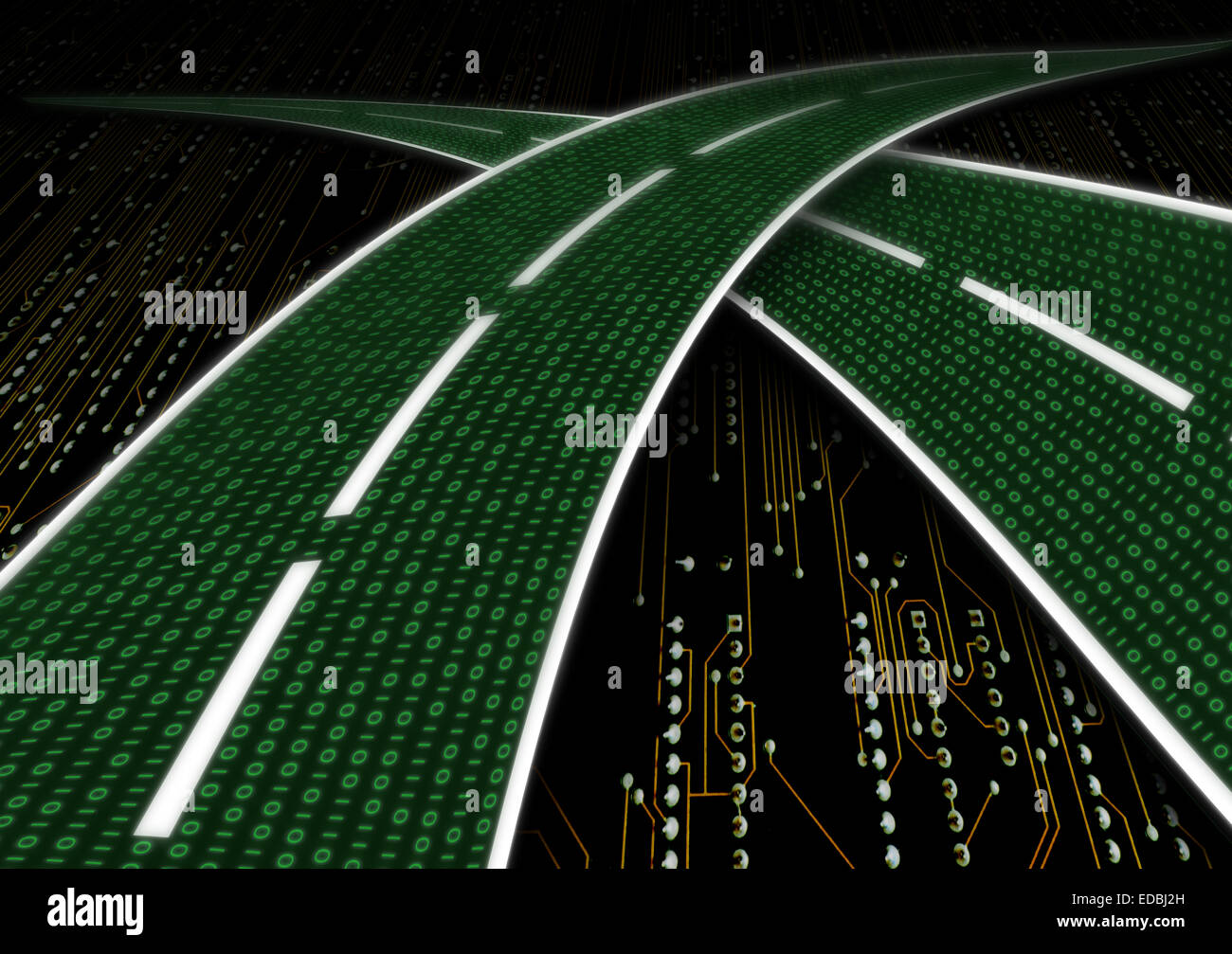 Autostrada digitale lo streaming dei dati serie di cifre del codice binario numero di zeri quelli uno come una strada freeway Foto Stock