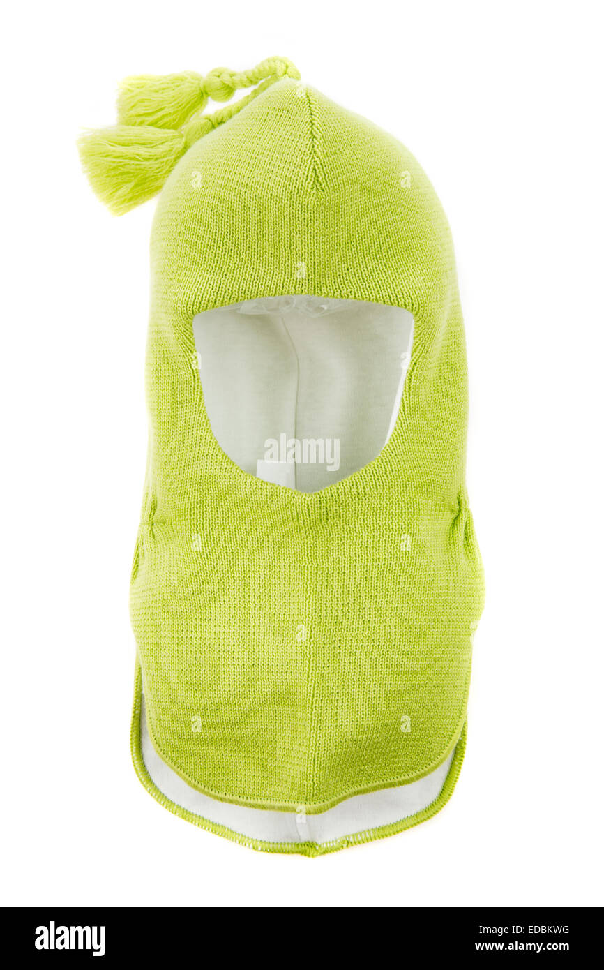 Bambino un foro della maschera da sci, winter hat casco isolato su uno sfondo bianco. Foto Stock