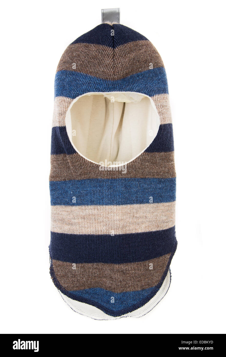 Bambino un foro della maschera da sci, winter hat casco isolato su uno sfondo bianco. Foto Stock