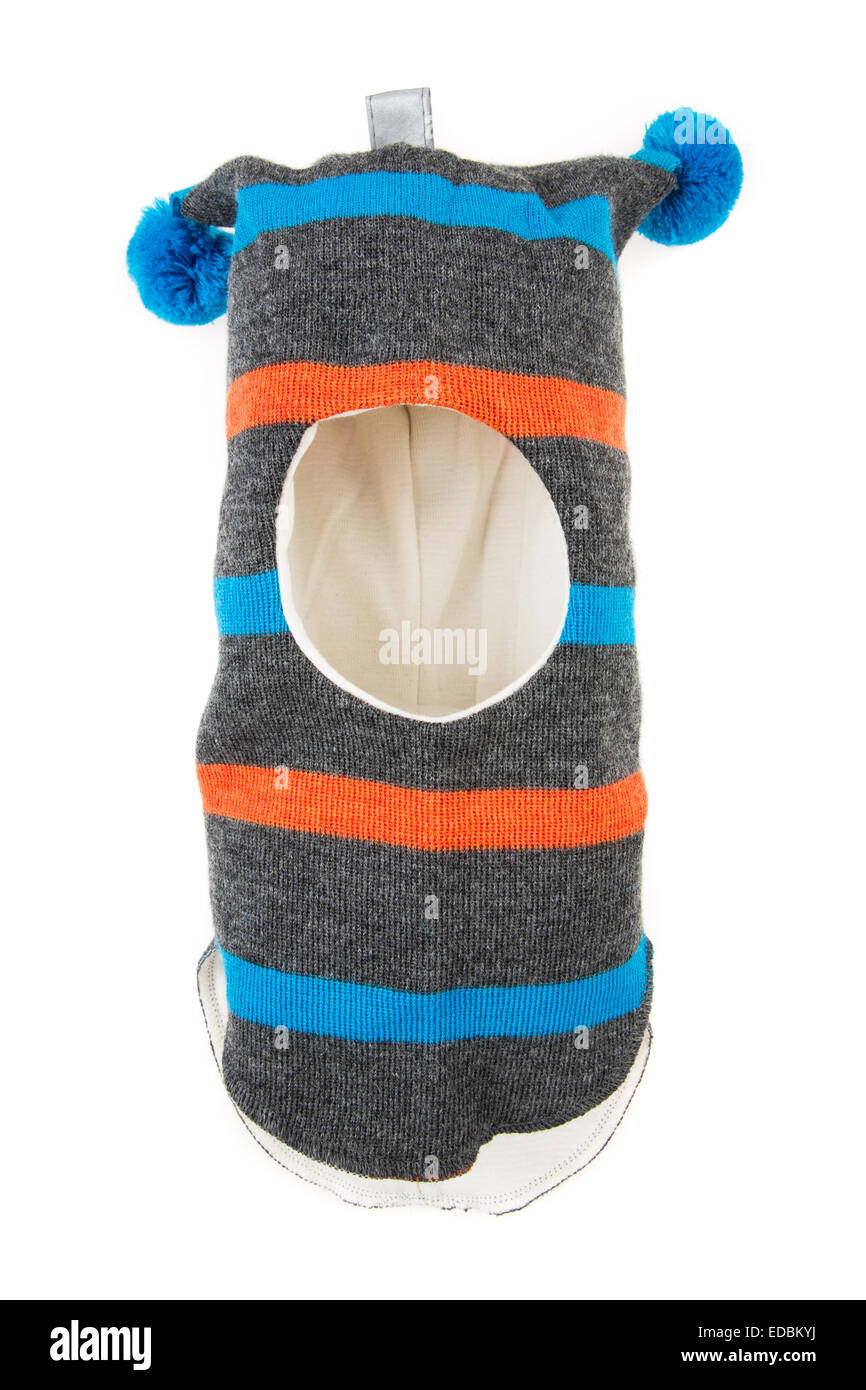 Bambino un foro della maschera da sci, winter hat casco isolato su uno sfondo bianco. Foto Stock