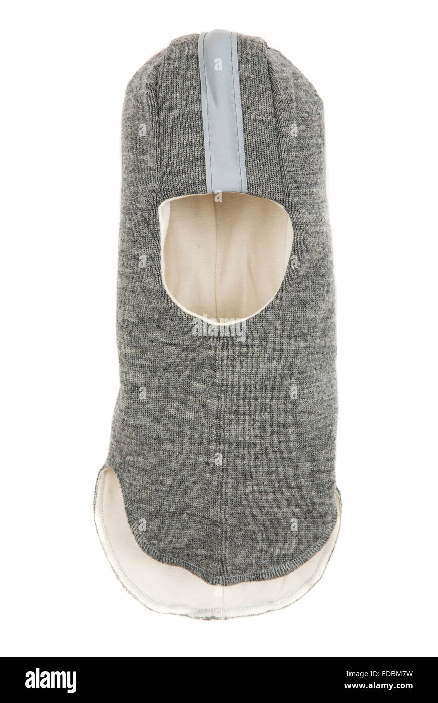 Bambino un foro della maschera da sci, winter hat casco isolato su uno sfondo bianco. Foto Stock