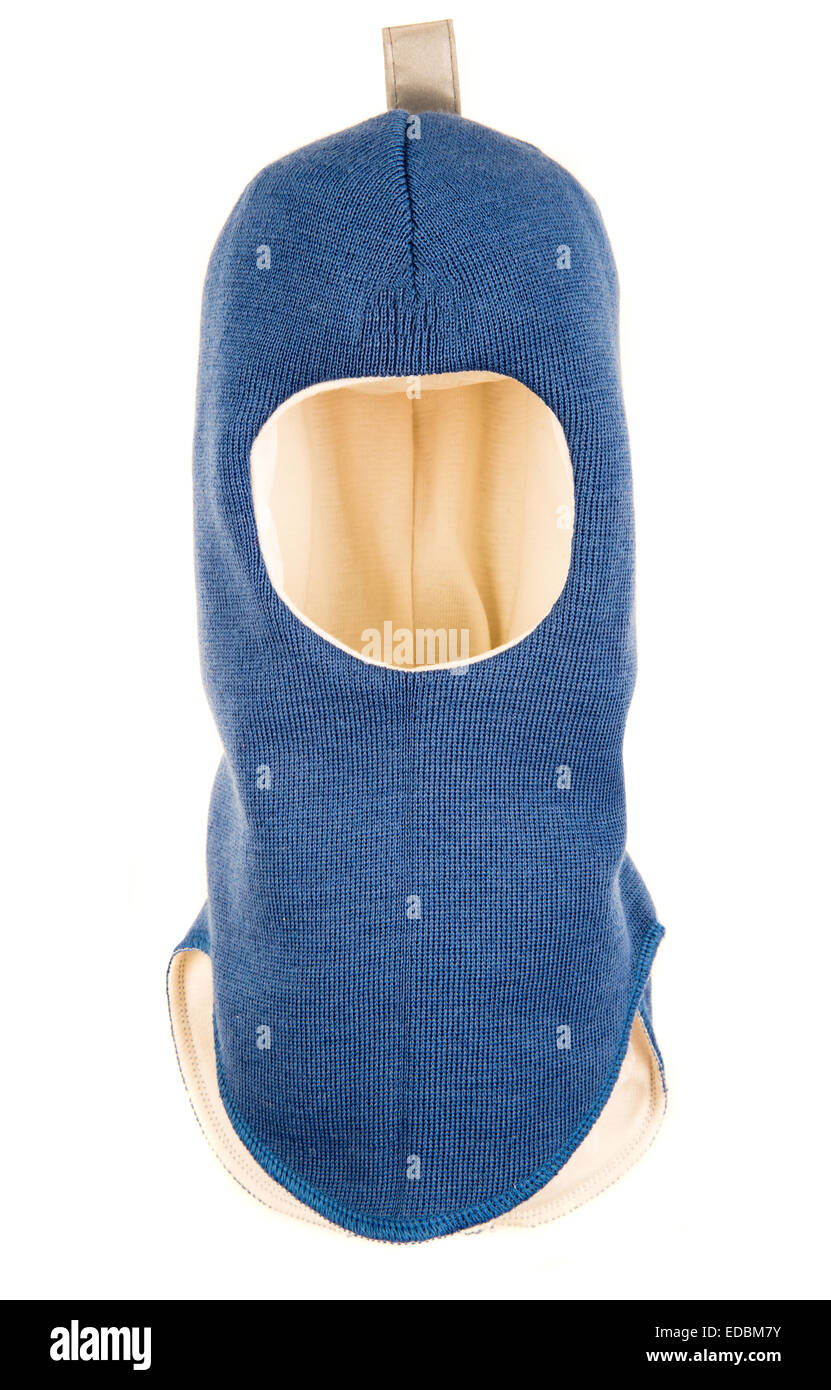 Bambino un foro della maschera da sci, winter hat casco isolato su uno sfondo bianco. Foto Stock