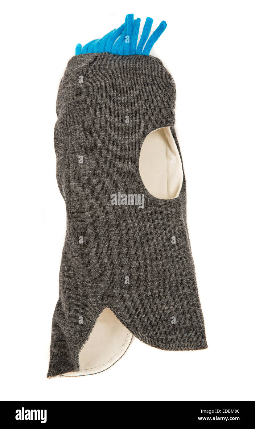 Bambino un foro della maschera da sci, winter hat casco isolato su uno sfondo bianco. Foto Stock