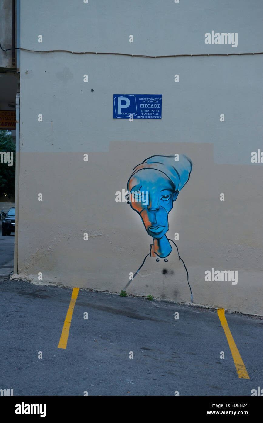 Street Art, Heraklion, Creta, Grecia, in corrispondenza di una posizione di parcheggio Foto Stock