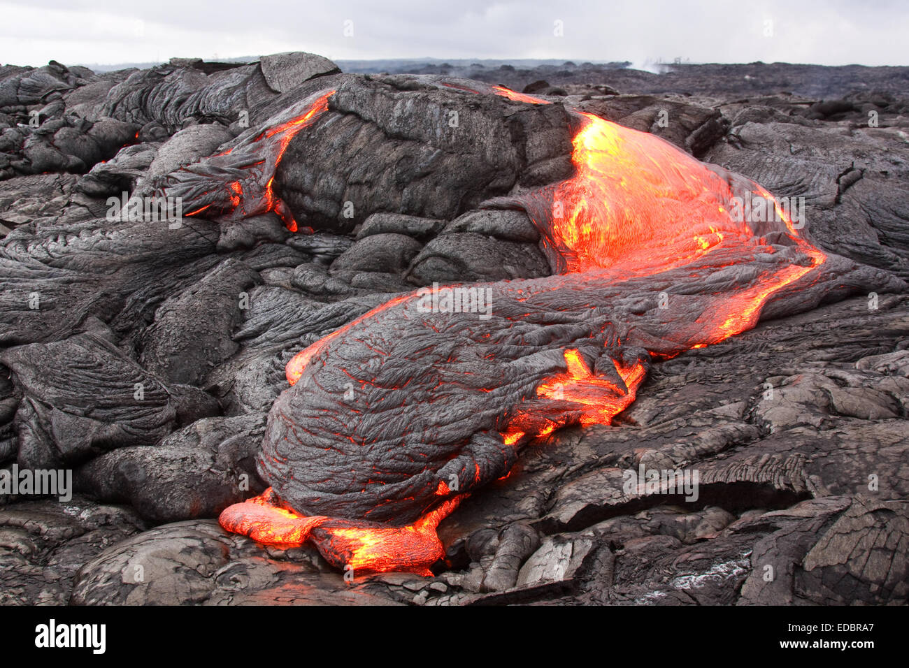 Solidificazione di tipo pahoehoe lava basaltica flusso Foto Stock